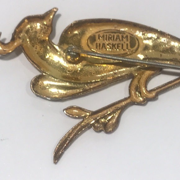 Rare vintage Miriam Haskell peacock brooch - gold tone - Picture 3 of 4